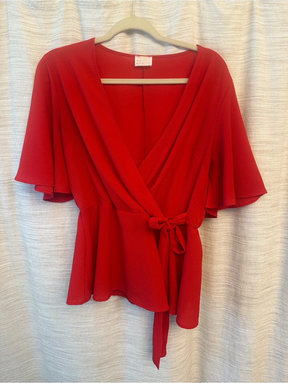 Red Wrap Peplum Blouse - Women Tops